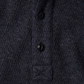 material shot of front placket of The Heavy Bag Waffle Henley in Navy