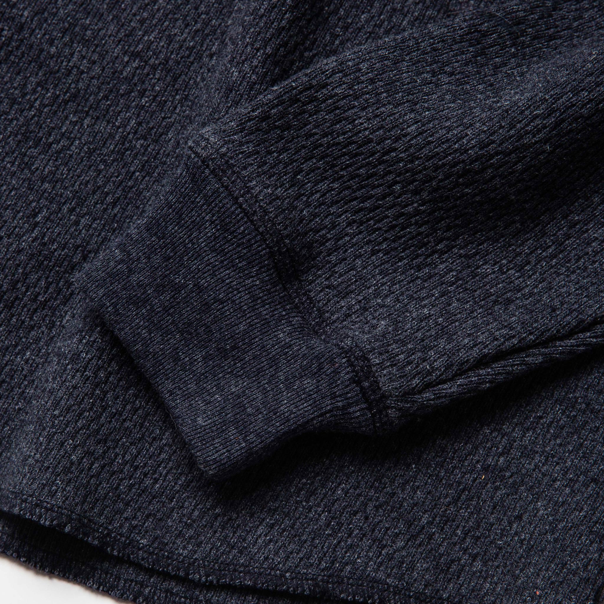 material shot of sleeve cuff of The Heavy Bag Waffle Henley in Navy, Knits by Taylor Stitch