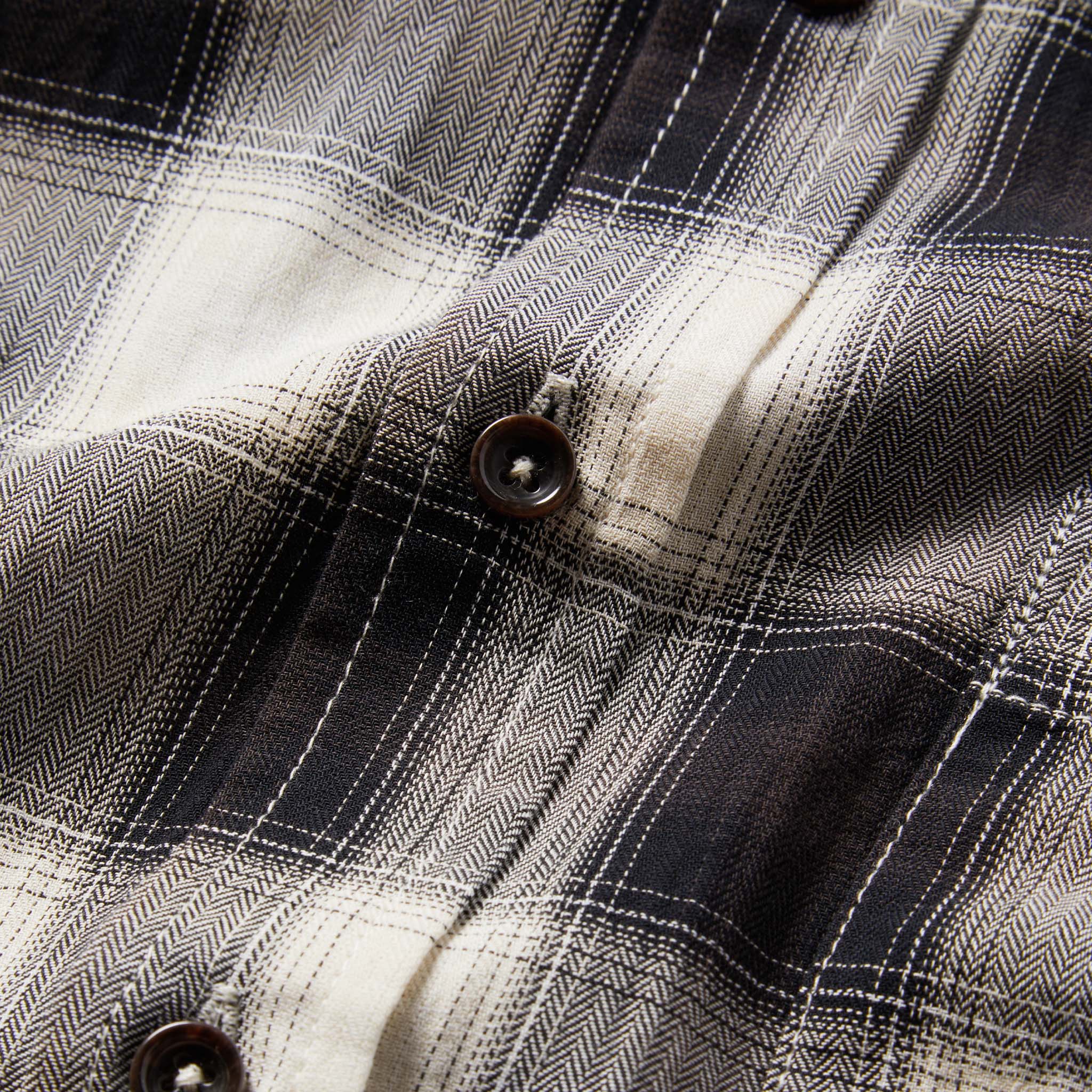 material shot of the placket of The Jack in Coal Herringbone Check, Wovens by Taylor Stitch