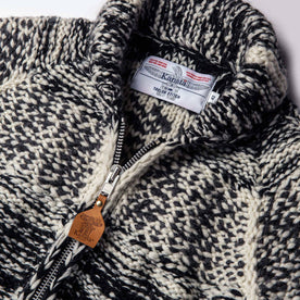material shot of The Seawall Hand-knit Sweater showing the interior collaboration label