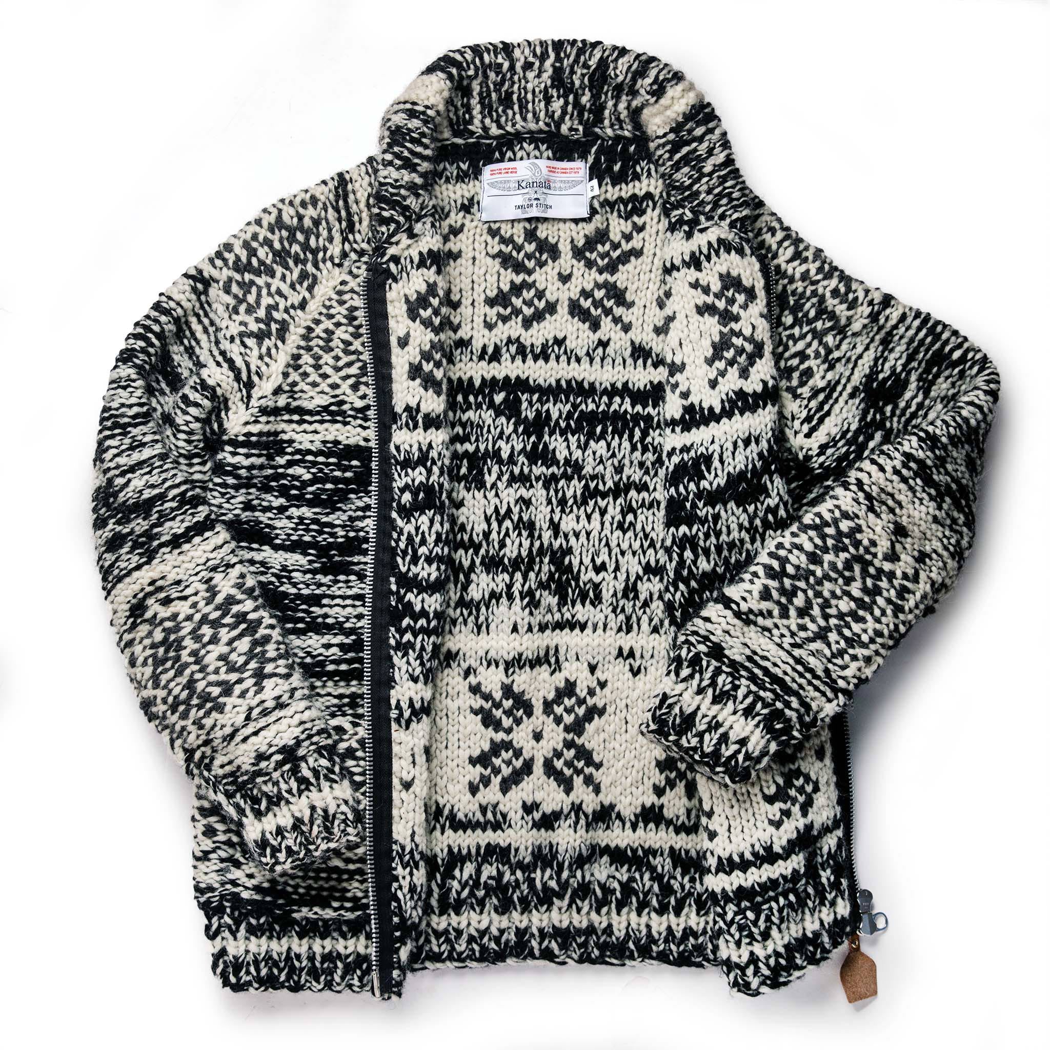 flatlay of The Seawall Hand-knit Sweater open from the front, Knits by Taylor Stitch