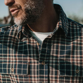 fit model wearing The Ledge Shirt in York Plaid, chest shot