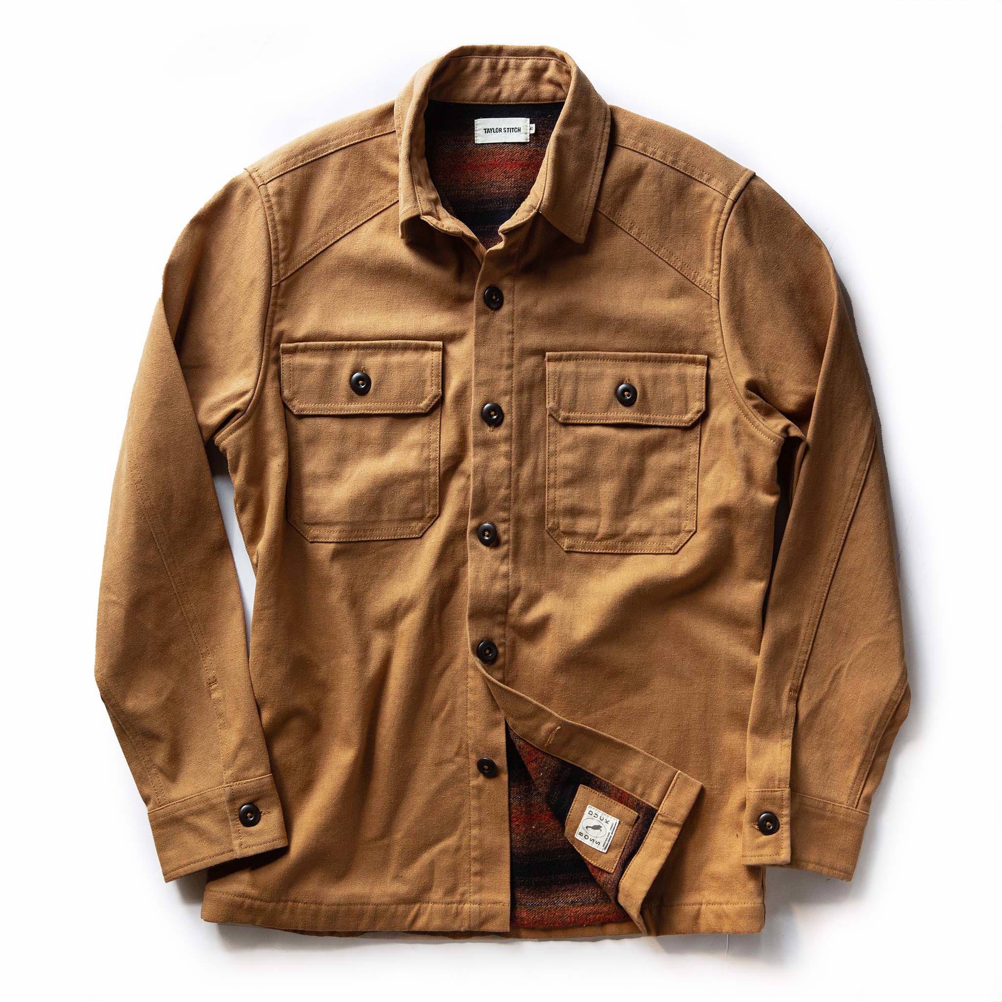 flatlay of The Lined Shop Shirt, Outerwear by Taylor Stitch