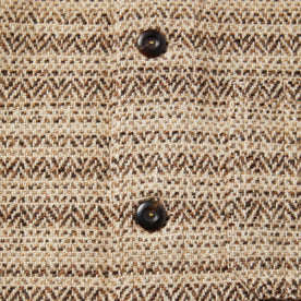 material shot of the jacket highlighting placket and dark horn buttons