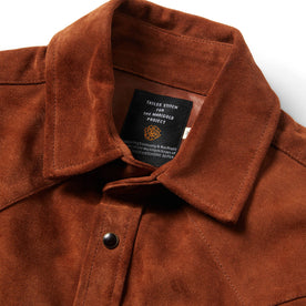 material shot of The Western Shirt in Espresso Suede showing interior tag