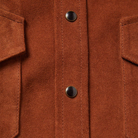 material shot of The Western Shirt in Espresso Suede close up of the placket and buttons