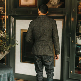 fit model wearing The Sheffield Sportcoat in Coal Slub Check from the back