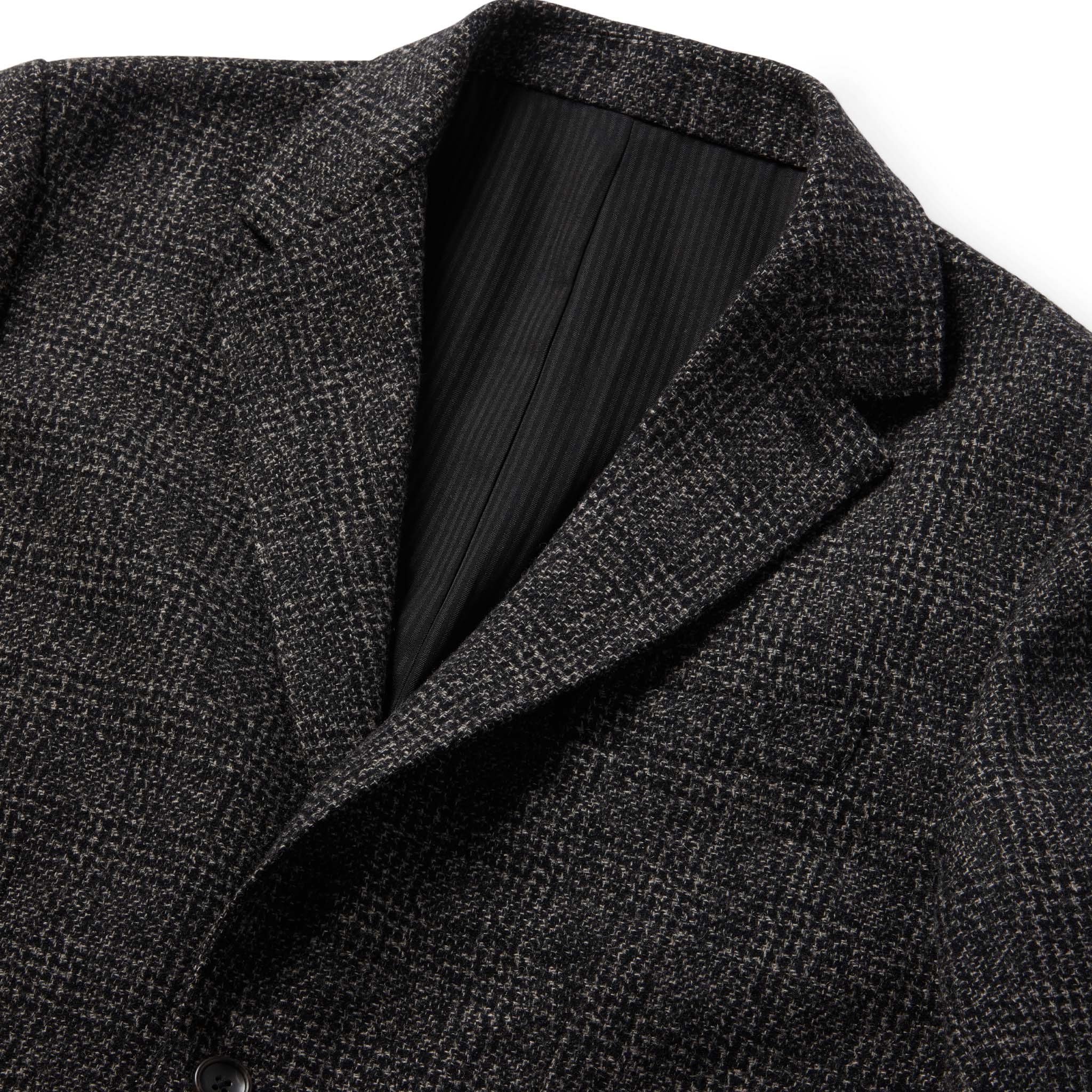 material shot of The Sheffield Sportcoat in Coal Slub Check showing lapels, Outerwear by Taylor Stitch