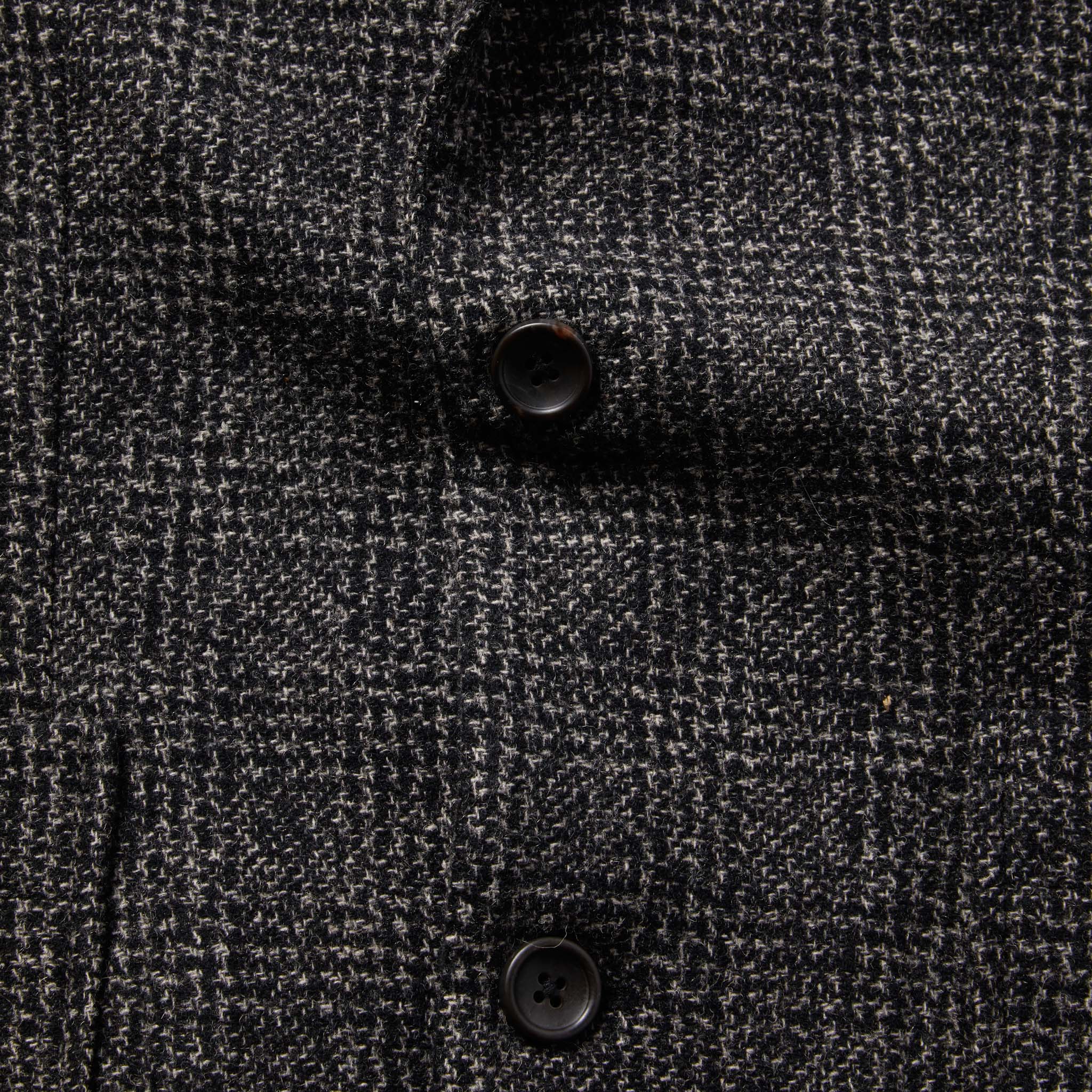 material shot of The Sheffield Sportcoat in Coal Slub Check showing front buttons and placket, Outerwear by Taylor Stitch