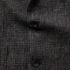 material shot of The Sheffield Sportcoat in Coal Slub Check showing front buttons and placket