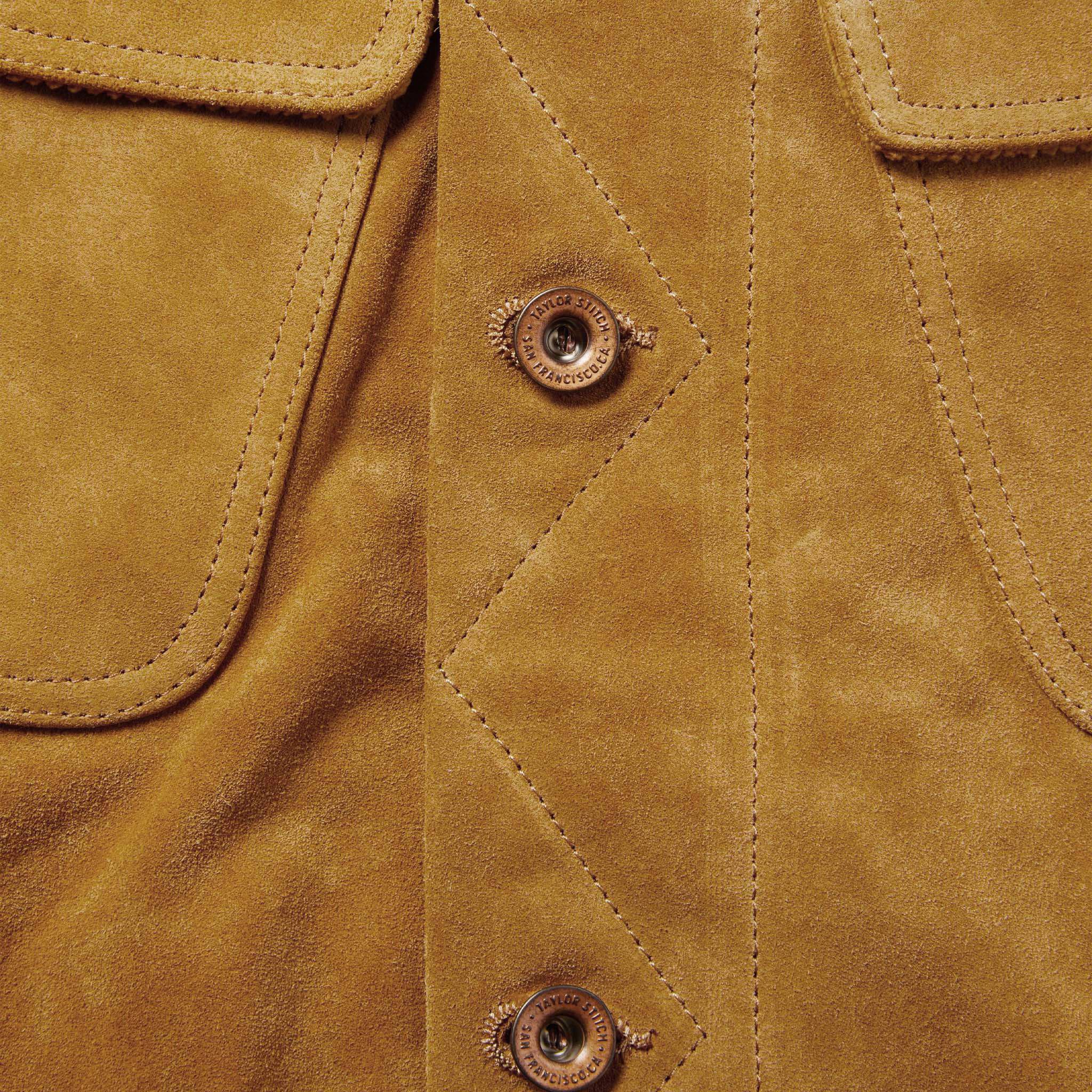 material shot showing close up of placket and buttons, Outerwear by Taylor Stitch