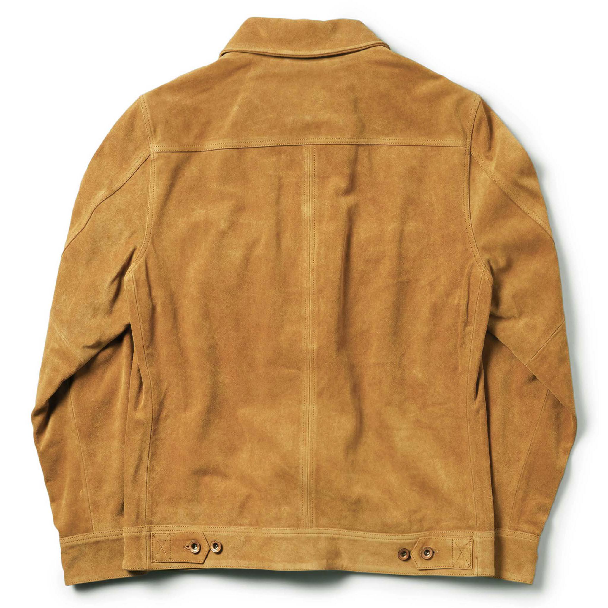 flatlay of The Lined Long Haul Jacket in Sand Suede from the back, Outerwear by Taylor Stitch