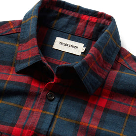 material shot showing interior label of The Utility Shirt in Brushed Red Plaid