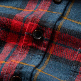 material shot of the front placket of The Utility Shirt in Brushed Red Plaid