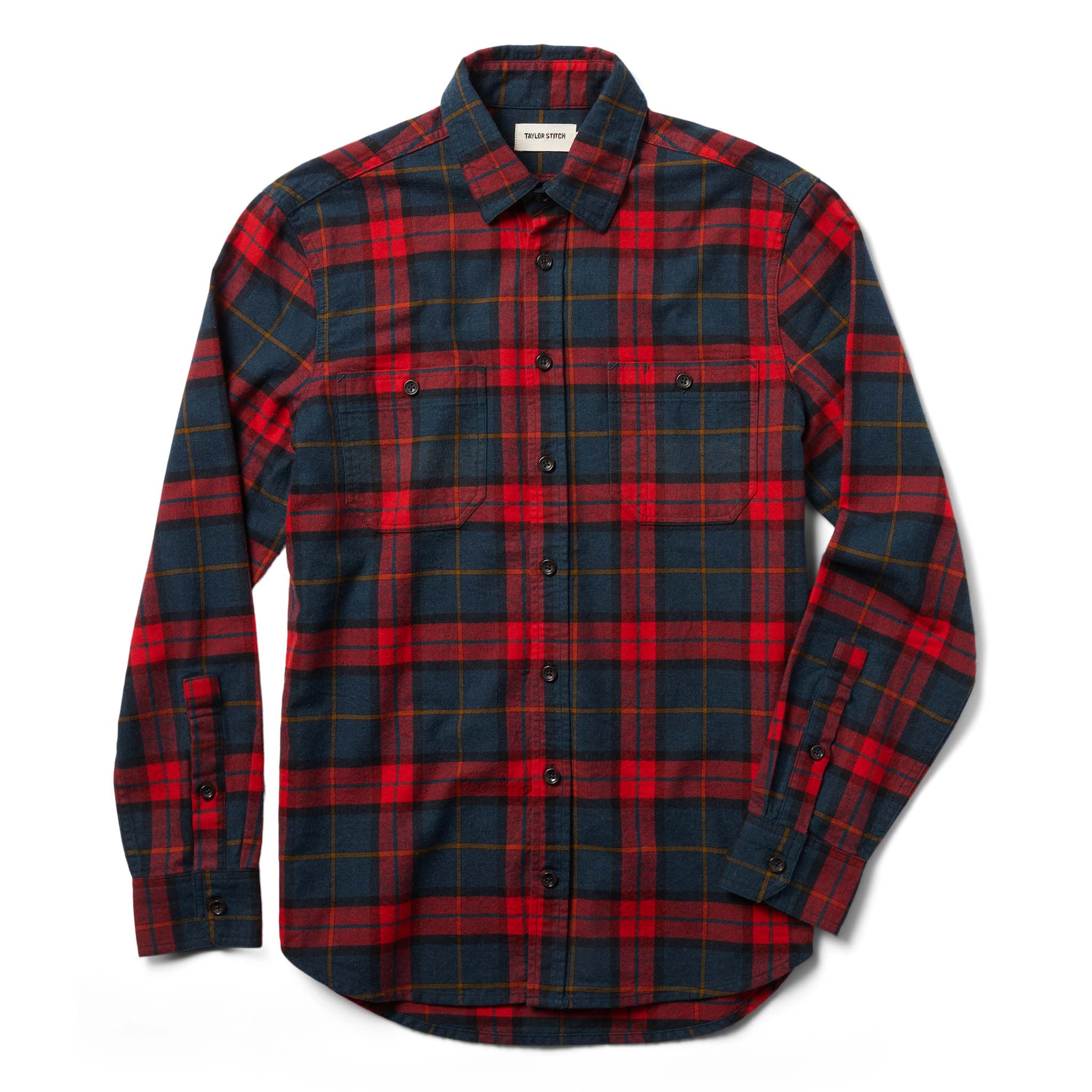 unfolded flatlay from the front of The Utility Shirt in Brushed Red Plaid, Wovens by Taylor Stitch