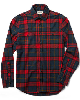 unfolded flatlay from the front of The Utility Shirt in Brushed Red Plaid, Wovens by Taylor Stitch