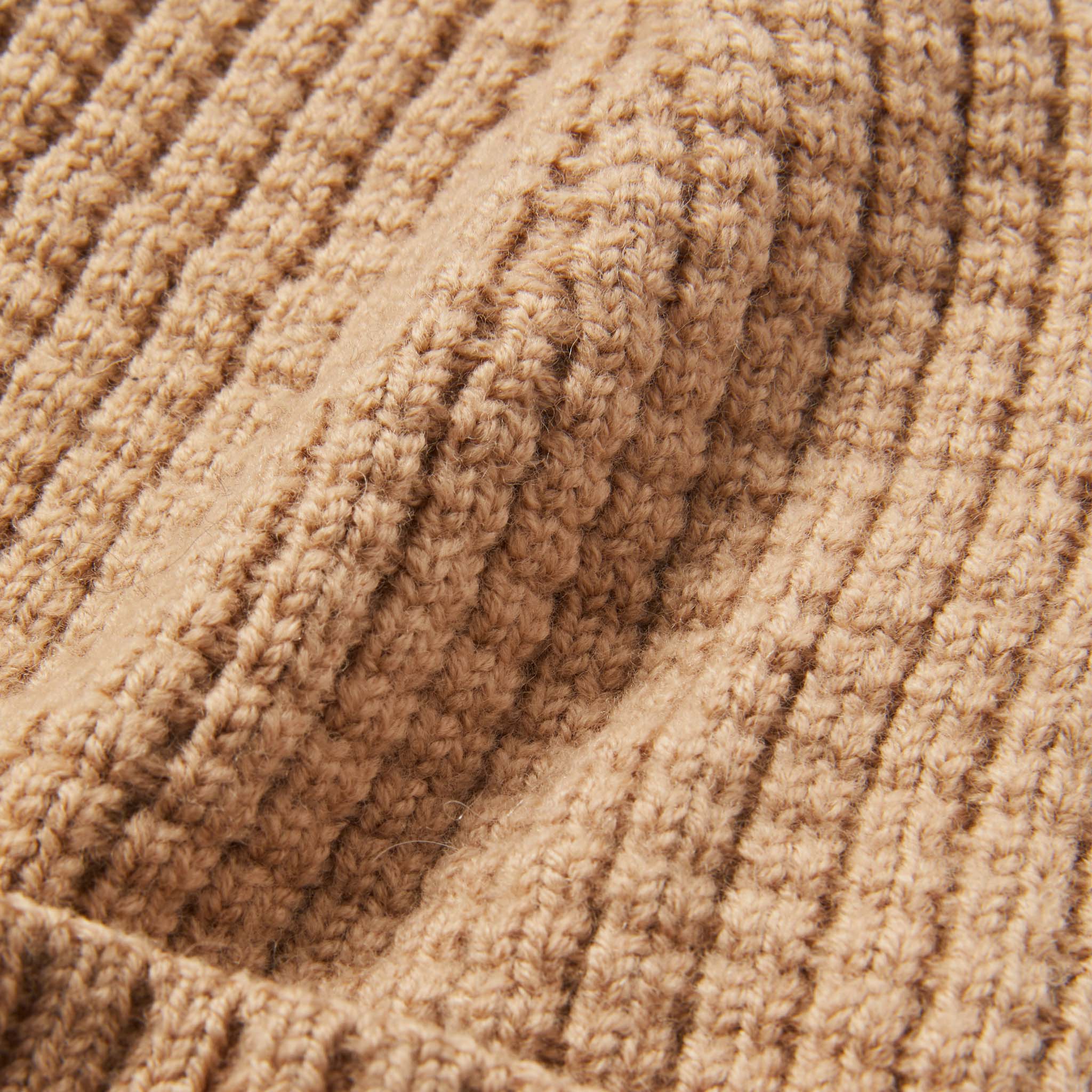 material shot showing close up texture of The Waffle Beanie in Camel Merino, Accessories by Taylor Stitch