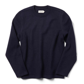 flatlay of The Weekend Crewneck in Navy Boiled Wool from the front