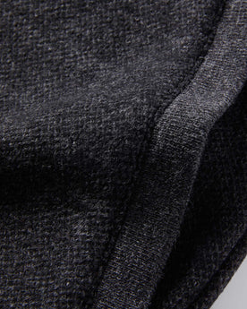 material shot of The Weekend Pant in Charcoal Herringbone Wool showing ribbing at pocket, Bottoms by Taylor Stitch