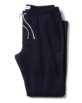 flatlay of The Weekend Pant in Navy Boiled Wool folded, Bottoms by Taylor Stitch