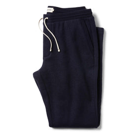 flatlay of The Weekend Pant in Navy Boiled Wool folded