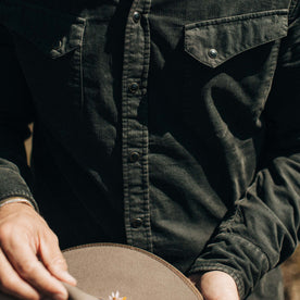 fit model wearing the shirt up close showing the shirt placket