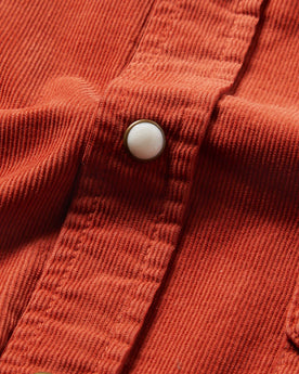 material shot of the shirt placket focusing on the classic western buttons, Wovens by Taylor Stitch