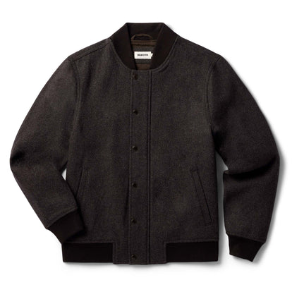 flatlay of The Bomber Jacket in Espresso Marl Wool