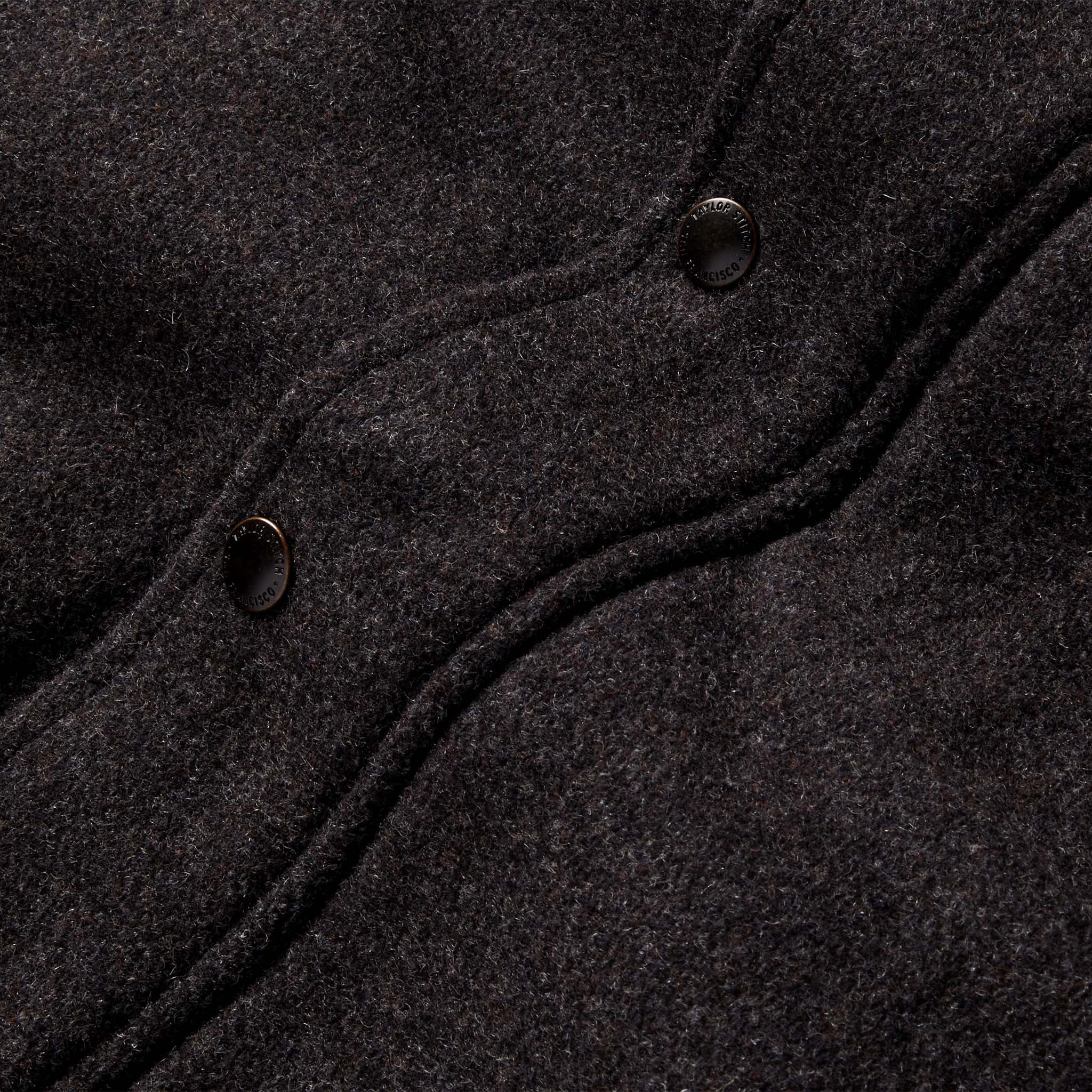 material shot of the buttons on The Bomber Jacket in Espresso Marl Wool, Outerwear by Taylor Stitch