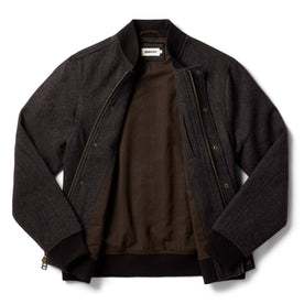 flatlay of The Bomber Jacket in Espresso Marl Wool open