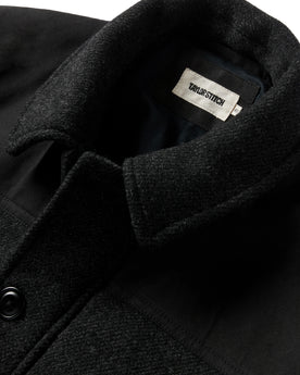 material shot of the collar on The Bunker Jacket in Coal, Outerwear by Taylor Stitch
