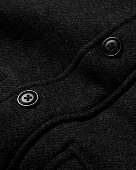 material shot of the buttons on The Bunker Jacket in Coal, Outerwear by Taylor Stitch