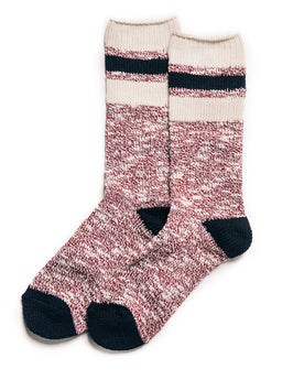 flatlay of The Camp Sock in Heather Burgundy, Accessories by Taylor Stitch