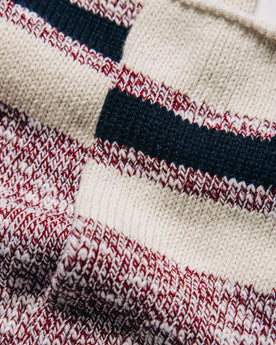 material shot of the stripes on The Camp Sock in Heather Burgundy, Accessories by Taylor Stitch