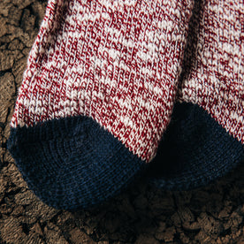 material shot of the toe on The Camp Sock in Heather Burgundy