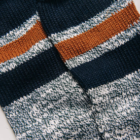 material shot of the stripes on The Camp Sock in Heather Olive