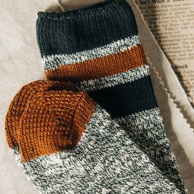 material shot of the toes on The Camp Sock in Heather Olive
