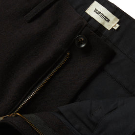 material shot of the fly on The Carnegie Pant in Espresso Wool