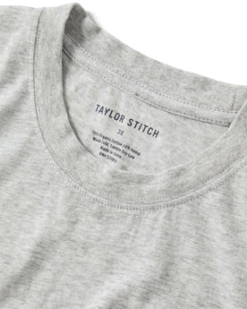 material shot of the collar on The Cotton Hemp Tee in Heather Grey, Knits by Taylor Stitch