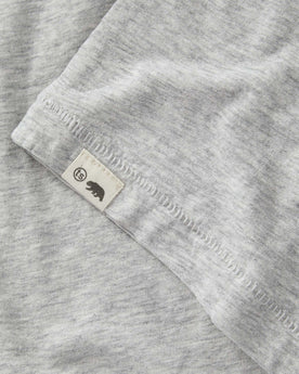 material shot of the logo on The Cotton Hemp Tee in Heather Grey, Knits by Taylor Stitch