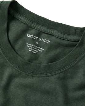 material shot of the collar on The Cotton Hemp Long Sleeve in Pine, Knits by Taylor Stitch