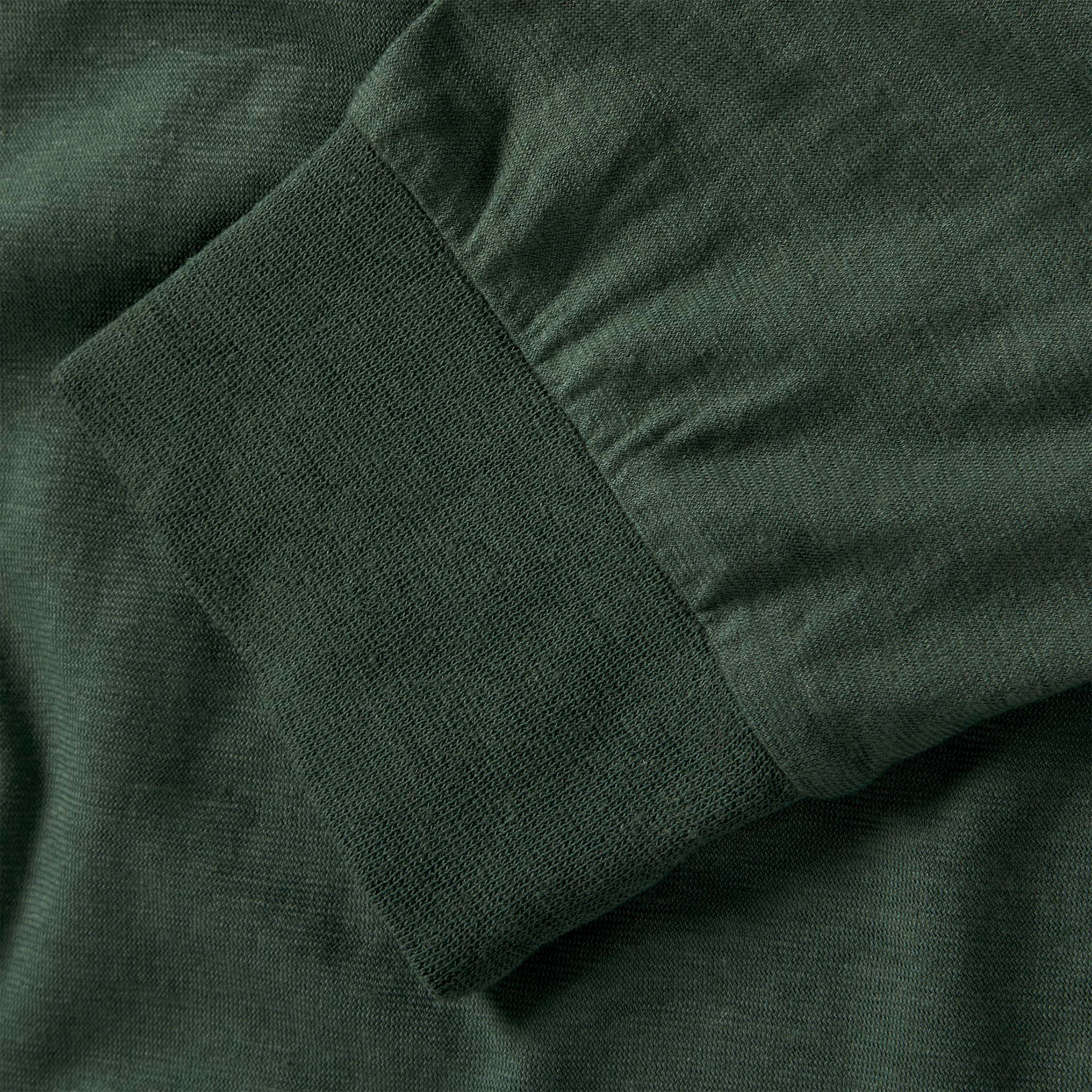 material shot of the cuff on The Cotton Hemp Long Sleeve in Pine, Knits by Taylor Stitch