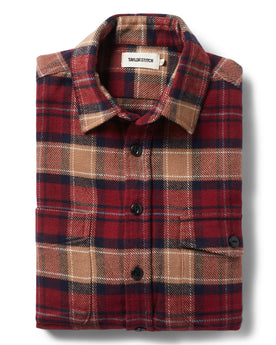 flatlay of The Crater Shirt in Cardinal Check, Wovens by Taylor Stitch
