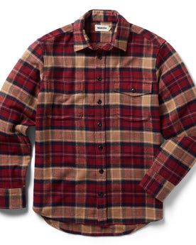 flatlay of The Crater Shirt in Cardinal Check, shown in full, Wovens by Taylor Stitch