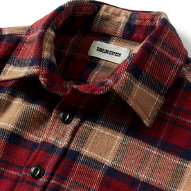 material shot of the collar on The Crater Shirt in Cardinal Check