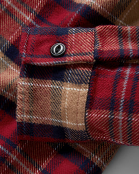 material shot of the cuffs on The Crater Shirt in Cardinal Check, Wovens by Taylor Stitch