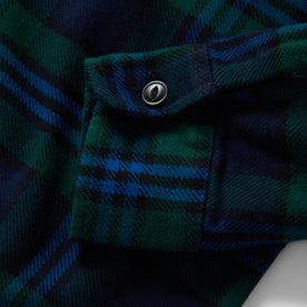 material shot of the cuffs on The Crater Shirt in Evergreen Check