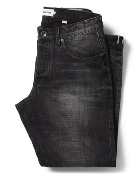 flatlay of The Democratic Jean in Black 3-Month Wash Selvage folded, Bottoms by Taylor Stitch