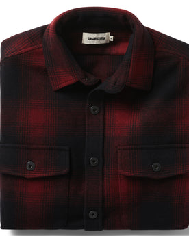 flatlay of The Explorer Shirt in Cardinal Plaid folded, Wovens by Taylor Stitch