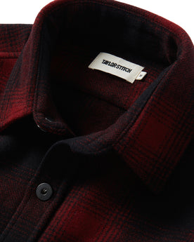 material shot of the collar on The Explorer Shirt in Cardinal Plaid, Wovens by Taylor Stitch